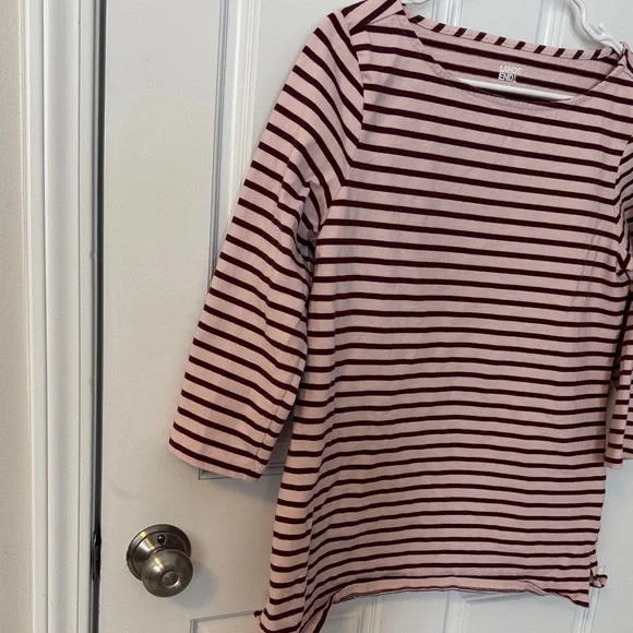 Lands' End Boatneck Tunic Pink and Burgundy Striped Top - Picture 4 of 7